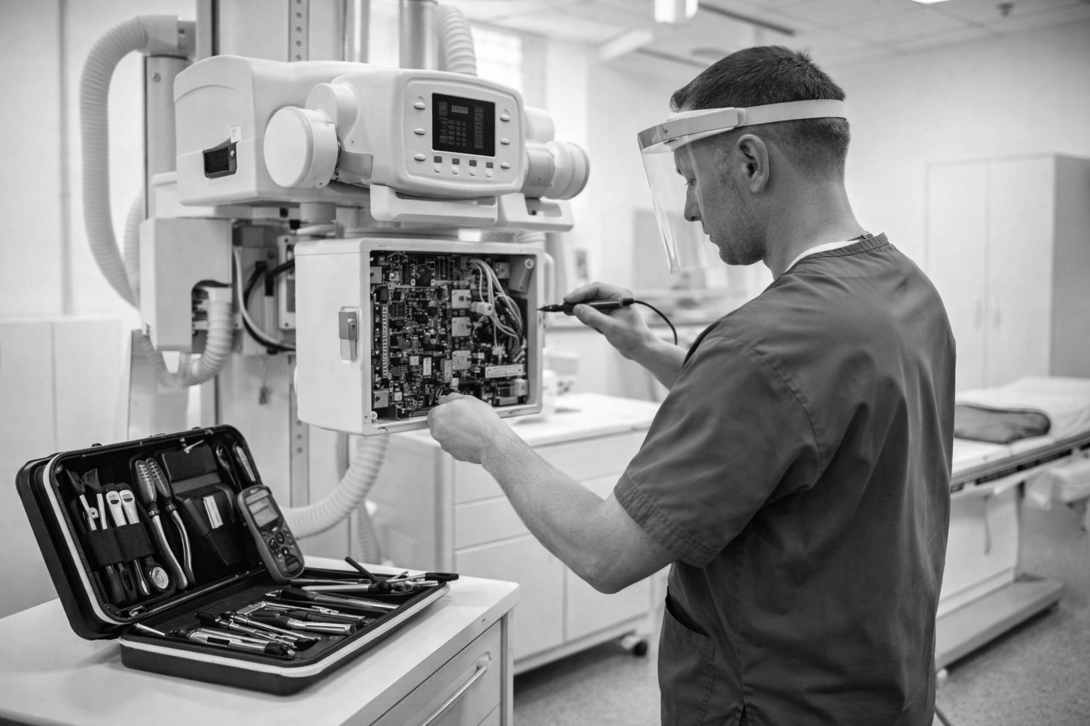 Servisa inženieris pie medicīnas iekārtas